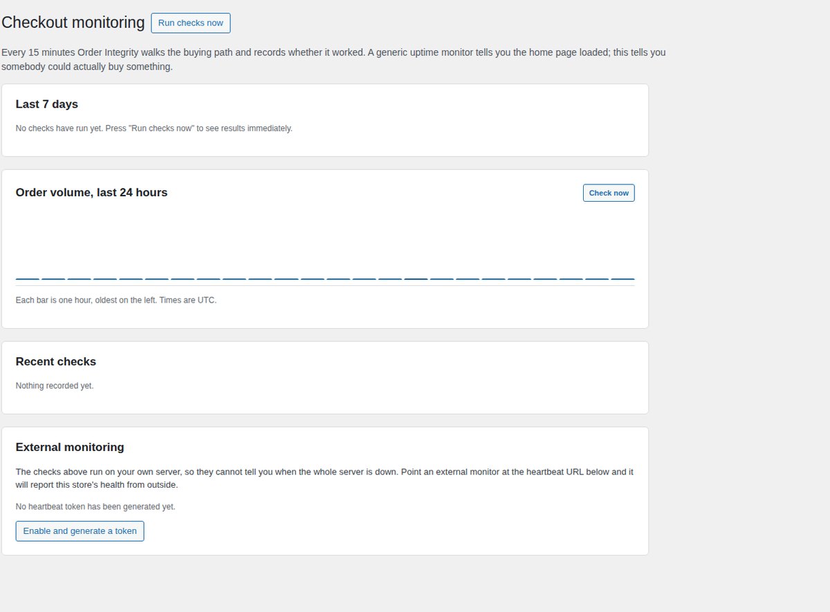 Synthetic checkout monitoring results with response times and status.