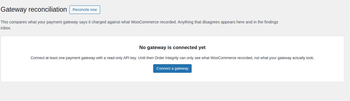 Gateway reconciliation results comparing WooCommerce orders with gateway charges.